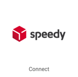 Speedy logo on square tile button that says "Connect"