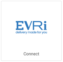 Evri logo, blue letters, white background. Button that reads, Connect