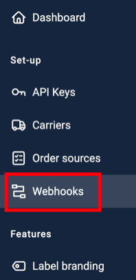 Webhooks tab selected in Side-Navigation menu.