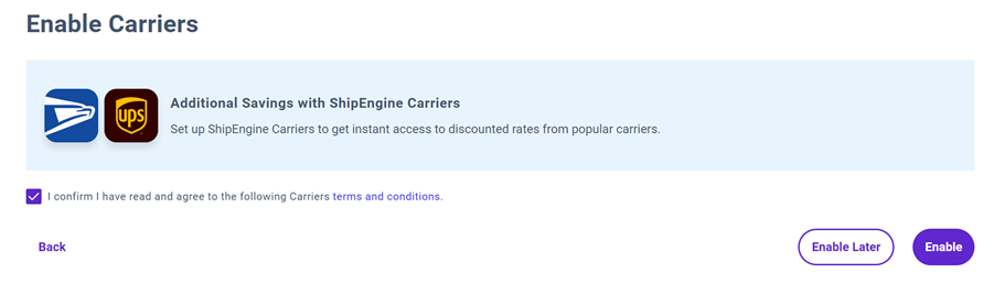Enable ShipEngine Carriers screen on Engine sign up flow