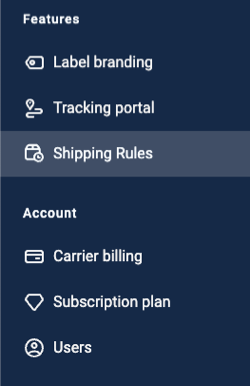 Side navigation with Shipping Rules page selected