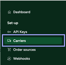 Dashboard. Carriers section selected under ShipEngine Setup