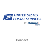 U S Postal Service logo. Button that reads, Connect