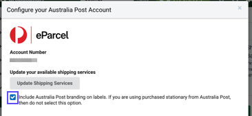 Setting to include Australia Post branding on labels checked in ShipStation connection window.