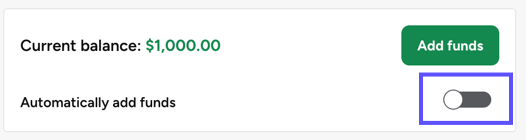 Add Funds pop-up with Auto-Funding toggled to On
