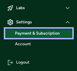 Subscription Plan option selected under the Account section