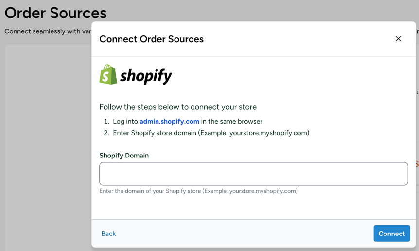 Shows a particular store and its required connection info, and also the Connect button